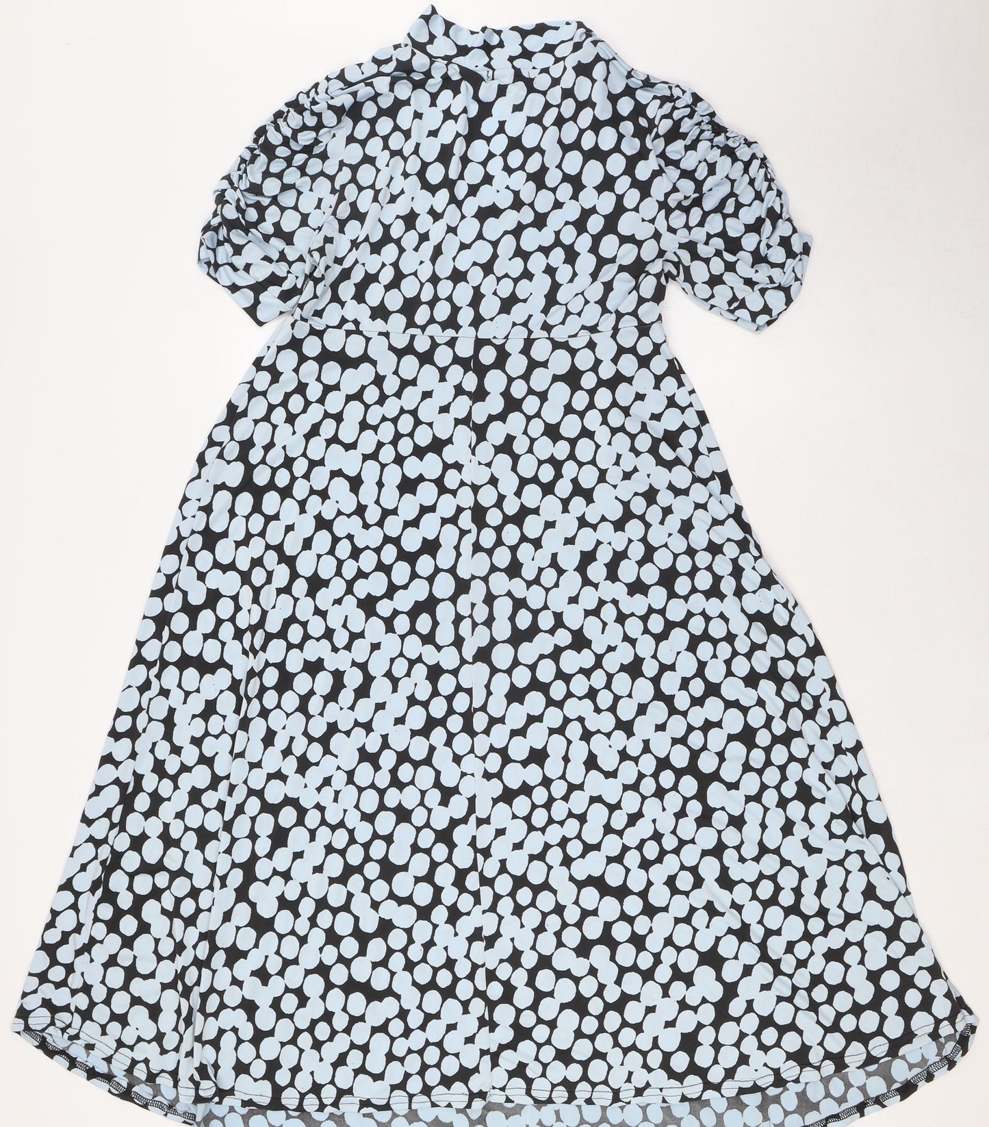 Boohoo Womens Blue Polka Dot Polyester A-Line Size 12 Mock Neck Tie