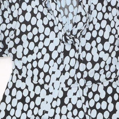 Boohoo Womens Blue Polka Dot Polyester A-Line Size 12 Mock Neck Tie