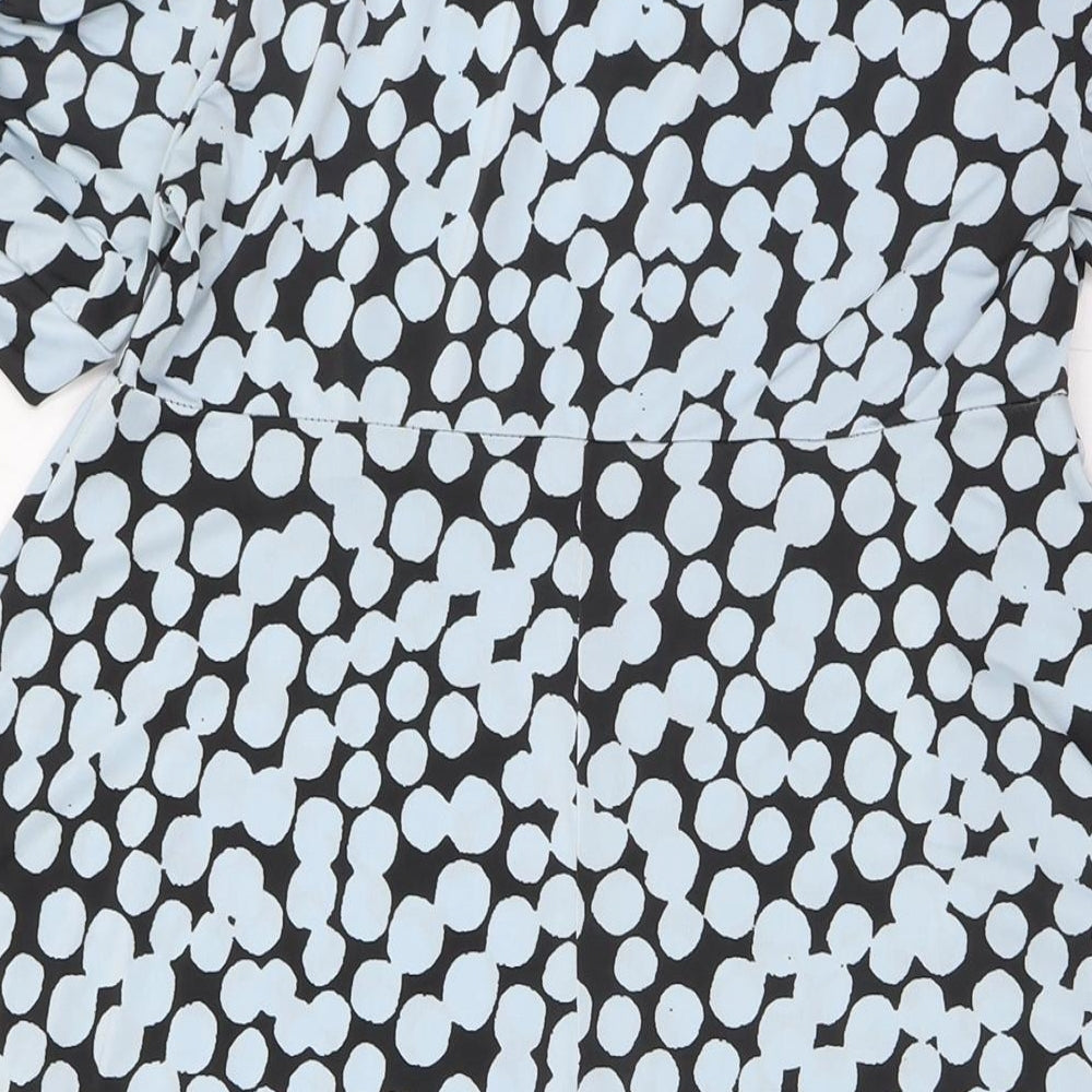 Boohoo Womens Blue Polka Dot Polyester A-Line Size 12 Mock Neck Tie