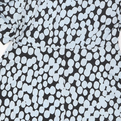 Boohoo Womens Blue Polka Dot Polyester A-Line Size 12 Mock Neck Tie