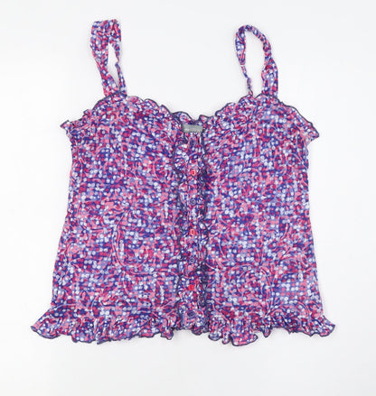 Per Una Womens Purple Polka Dot Cotton Basic Button-Up Size 12 Scoop Neck