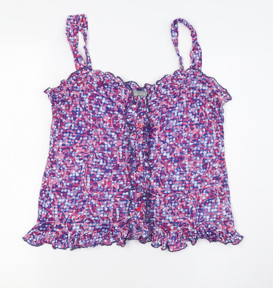 Per Una Womens Purple Polka Dot Cotton Basic Button-Up Size 12 Scoop Neck