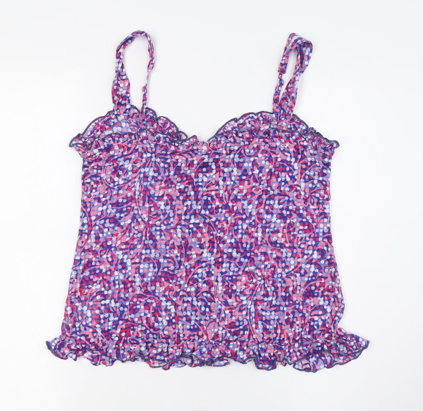 Per Una Womens Purple Polka Dot Cotton Basic Button-Up Size 12 Scoop Neck