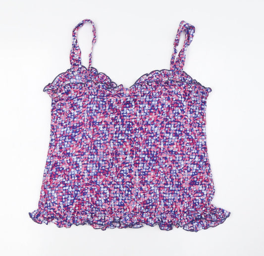 Per Una Womens Purple Polka Dot Cotton Basic Button-Up Size 12 Scoop Neck