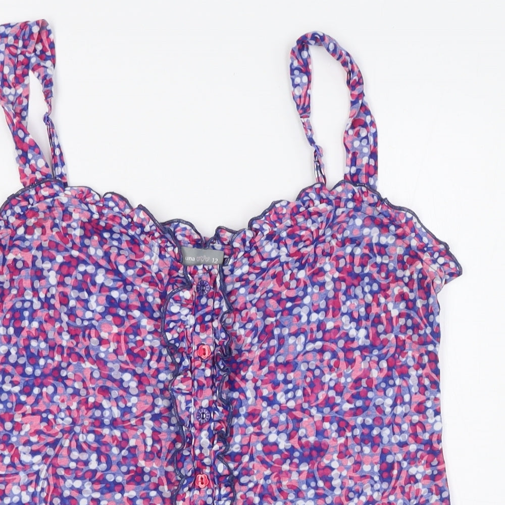 Per Una Womens Purple Polka Dot Cotton Basic Button-Up Size 12 Scoop Neck
