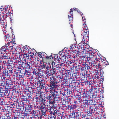 Per Una Womens Purple Polka Dot Cotton Basic Button-Up Size 12 Scoop Neck