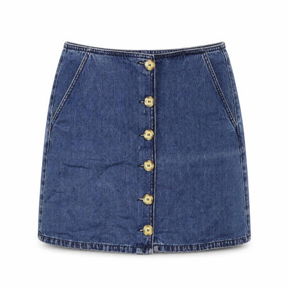 Warehouse Womens Blue Cotton A-Line Skirt Size 14 Button