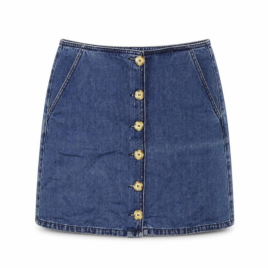 Warehouse Womens Blue Cotton A-Line Skirt Size 14 Button