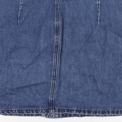 Warehouse Womens Blue Cotton A-Line Skirt Size 14 Button