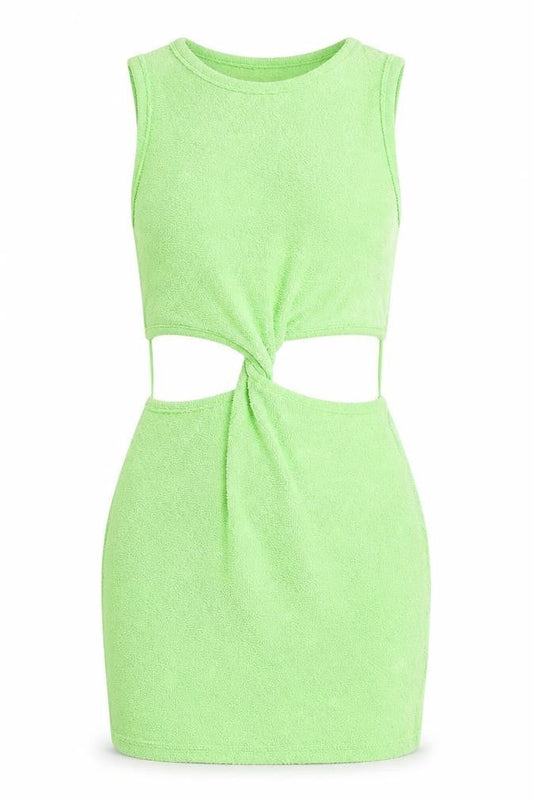 Bershka Womens Green Cotton Bodycon Size S Boat Neck - Knot Front