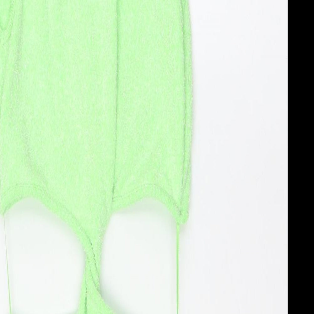 Bershka Womens Green Cotton Bodycon Size S Boat Neck - Knot Front