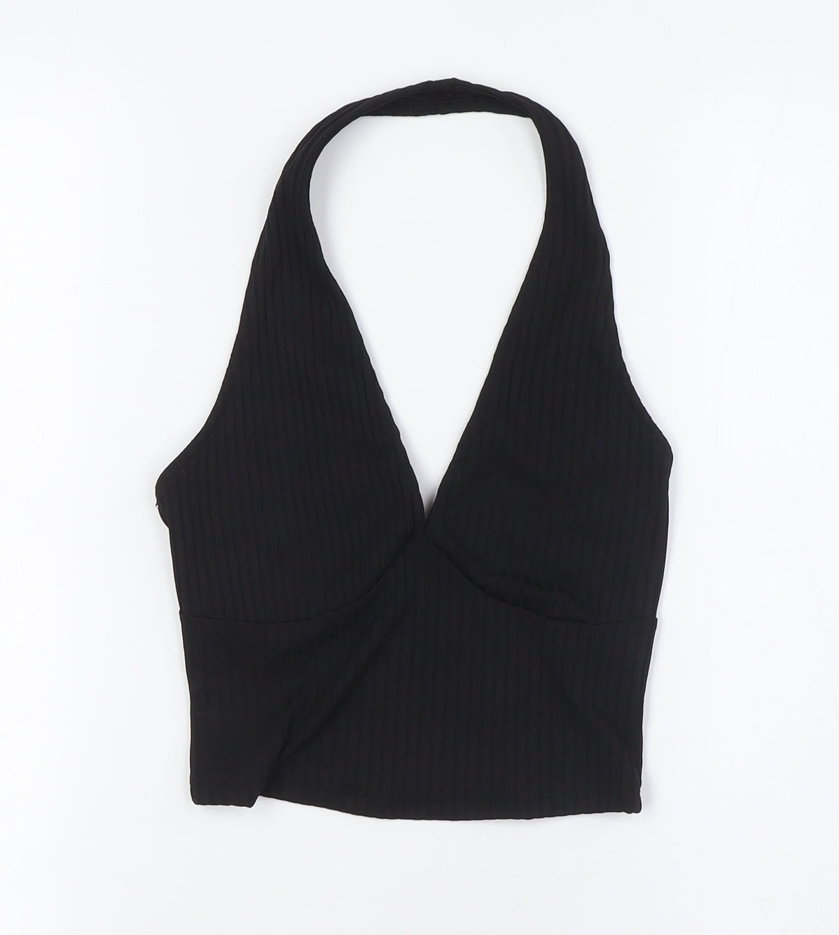 Bershka Womens Black Polyester Basic Button-Up Size S Halter