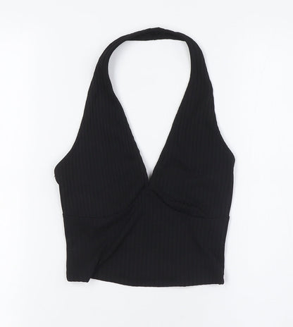 Bershka Womens Black Polyester Basic Button-Up Size S Halter