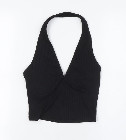 Bershka Womens Black Polyester Basic Button-Up Size S Halter