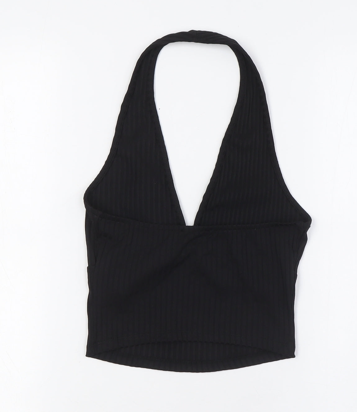 Bershka Womens Black Polyester Basic Button-Up Size S Halter