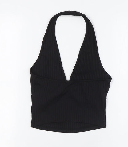 Bershka Womens Black Polyester Basic Button-Up Size S Halter
