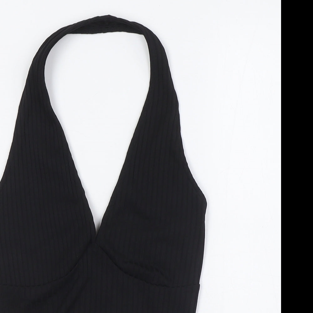 Bershka Womens Black Polyester Basic Button-Up Size S Halter