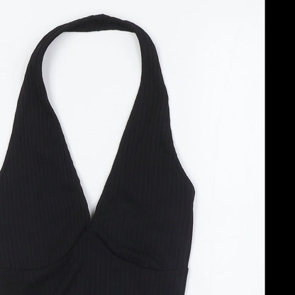 Bershka Womens Black Polyester Basic Button-Up Size S Halter
