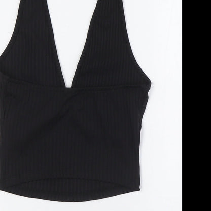 Bershka Womens Black Polyester Basic Button-Up Size S Halter