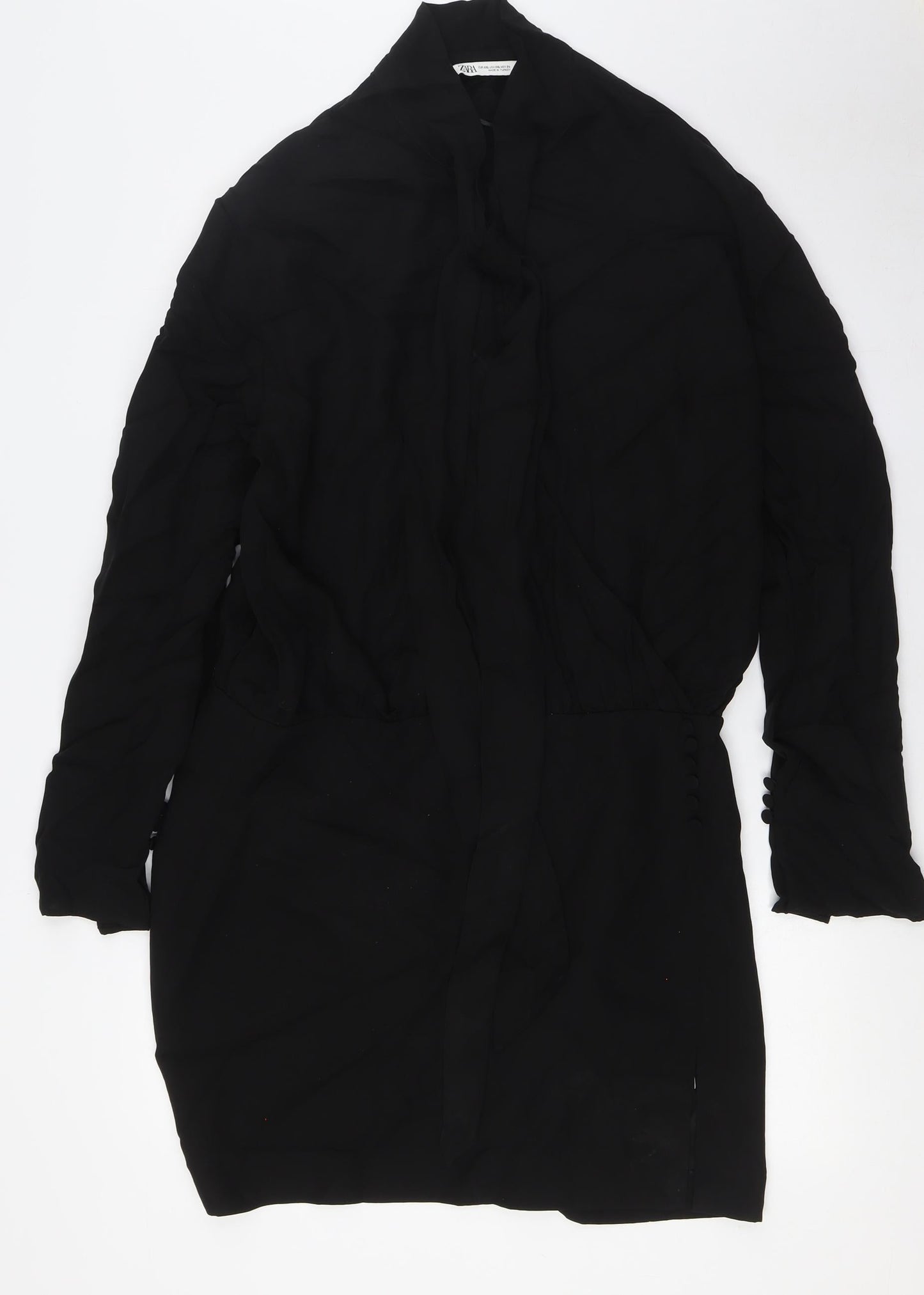 Zara Womens Black Viscose A-Line Size 2XL Collared Button
