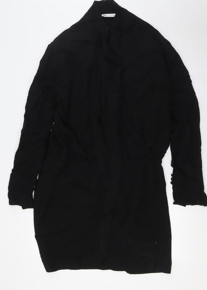Zara Womens Black Viscose A-Line Size 2XL Collared Button