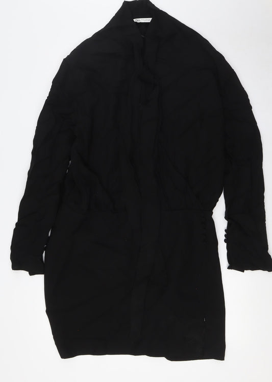 Zara Womens Black Viscose A-Line Size 2XL Collared Button