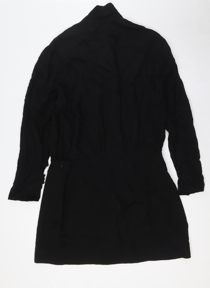 Zara Womens Black Viscose A-Line Size 2XL Collared Button