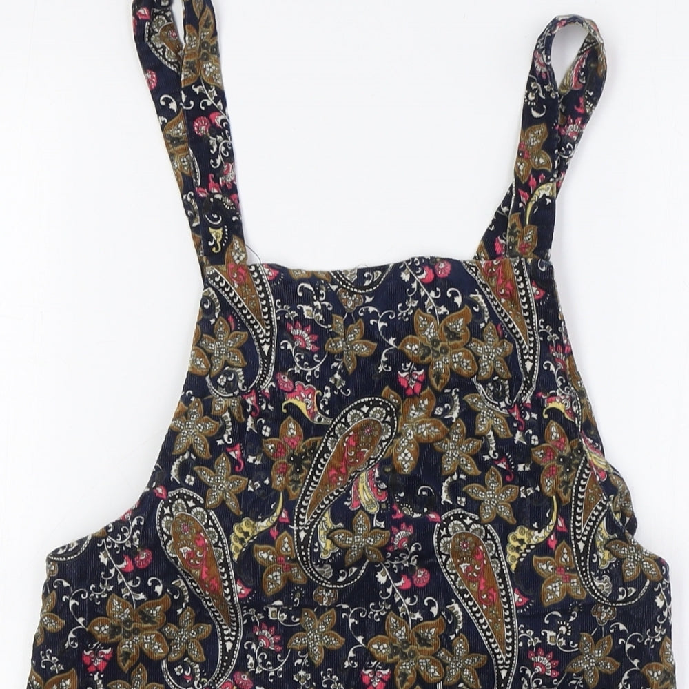 Glamorous Womens Multicoloured Paisley 100% Cotton Pinafore/Dungaree Dress Size XS Square Neck Zip