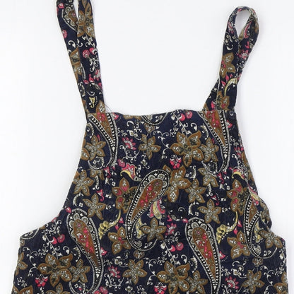 Glamorous Womens Multicoloured Paisley 100% Cotton Pinafore/Dungaree Dress Size XS Square Neck Zip