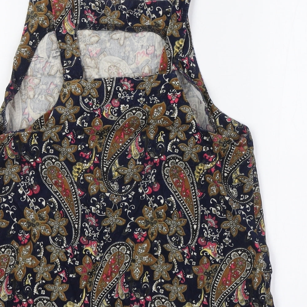 Glamorous Womens Multicoloured Paisley 100% Cotton Pinafore/Dungaree Dress Size XS Square Neck Zip