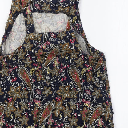 Glamorous Womens Multicoloured Paisley 100% Cotton Pinafore/Dungaree Dress Size XS Square Neck Zip