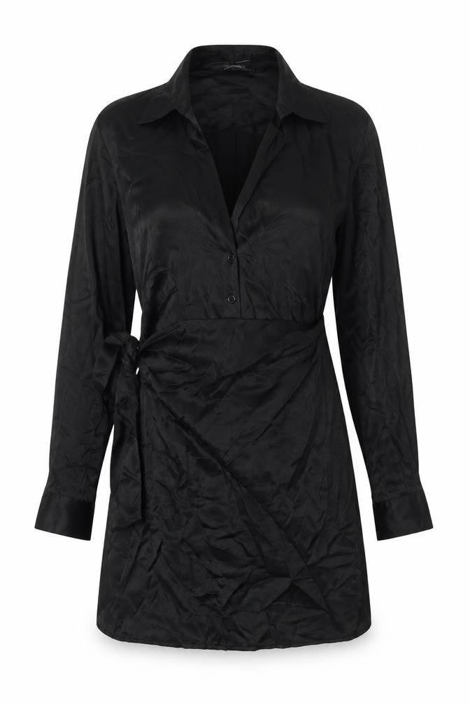 Zara Womens Black Viscose A-Line Size L Collared Button - Tie Front