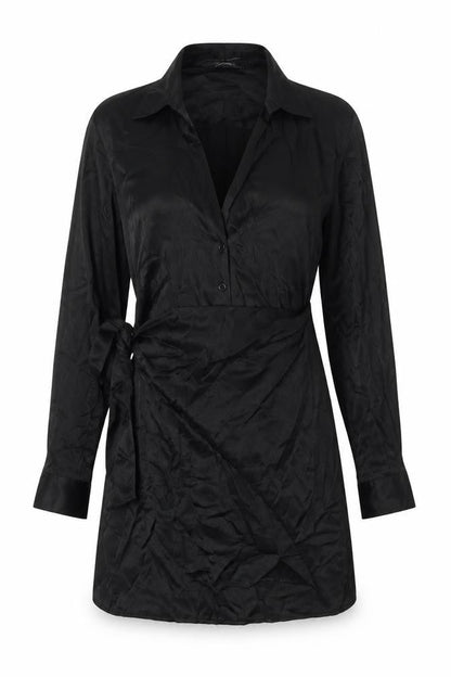 Zara Womens Black Viscose A-Line Size L Collared Button - Tie Front