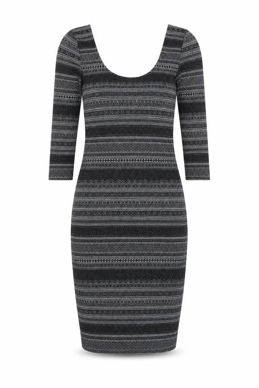Front view of Miss Selfridge women’s black cotton bodycon, size UK 4, scoop neck