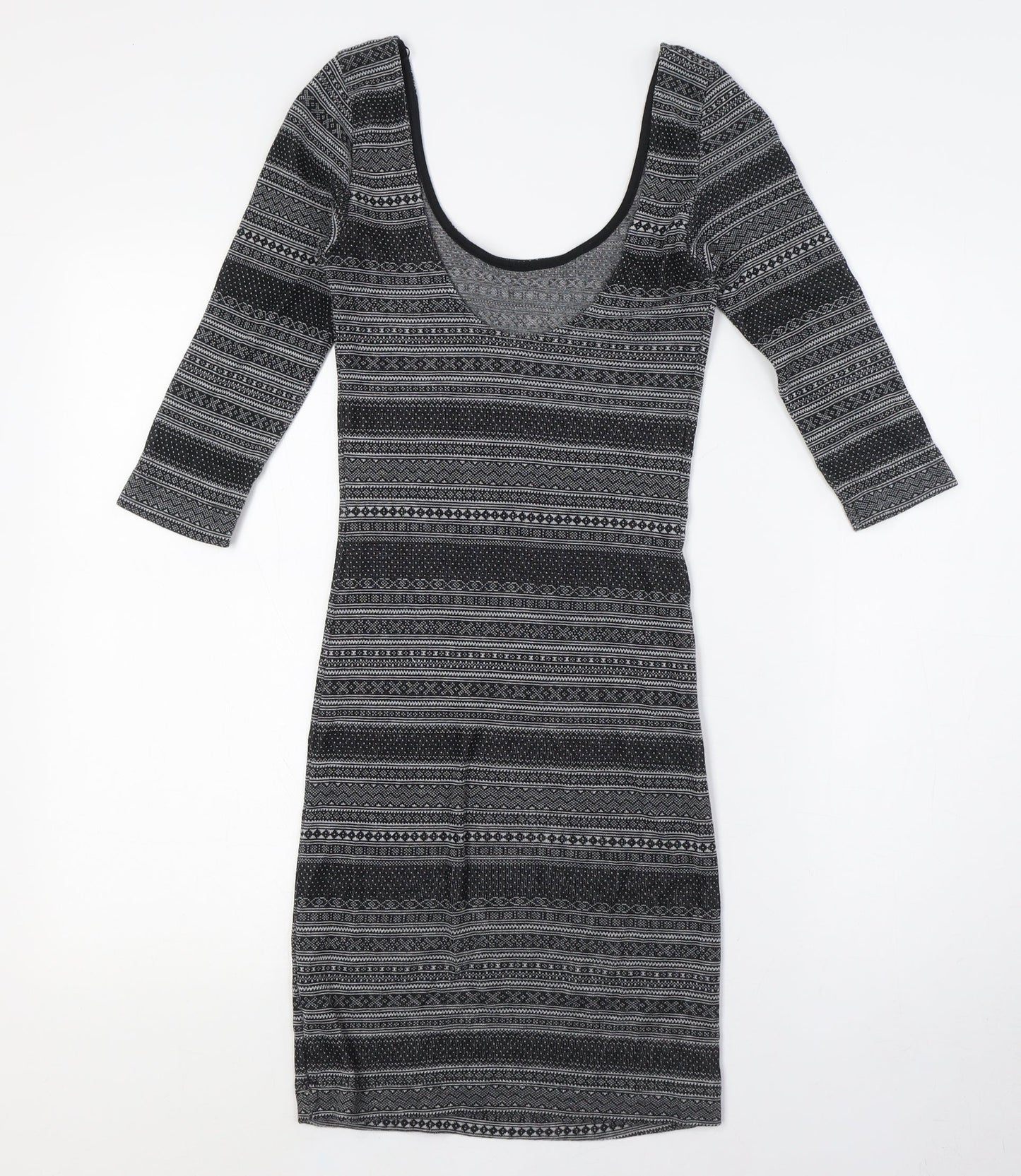 Miss Selfridge Womens Black Cotton Bodycon Size 4 Scoop Neck