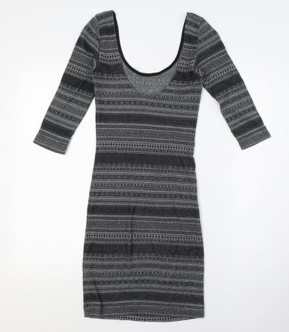 Miss Selfridge Womens Black Cotton Bodycon Size 4 Scoop Neck