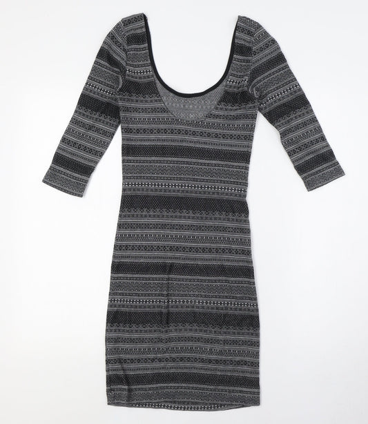 Miss Selfridge Womens Black Cotton Bodycon Size 4 Scoop Neck