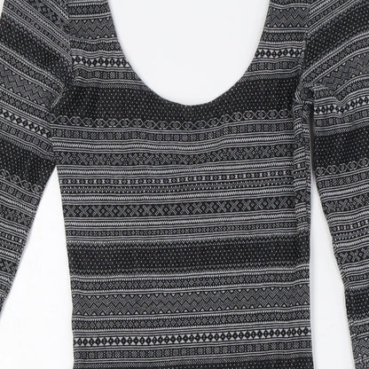 Miss Selfridge Womens Black Cotton Bodycon Size 4 Scoop Neck