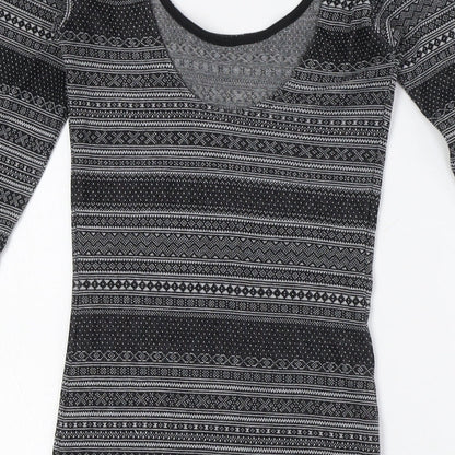 Miss Selfridge Womens Black Cotton Bodycon Size 4 Scoop Neck