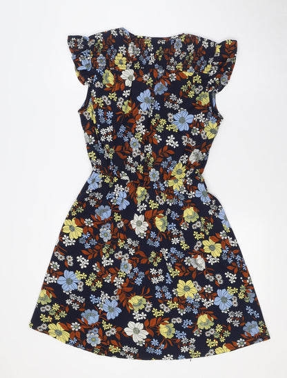 New Look Womens Multicoloured Floral Polyester A-Line Size 10 V-Neck - Elasticated Waist