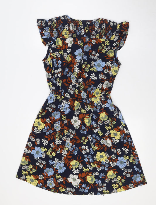 New Look Womens Multicoloured Floral Polyester A-Line Size 10 V-Neck - Elasticated Waist