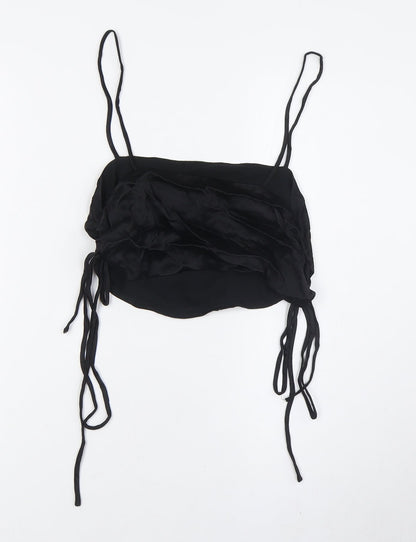 Womens UK Size M Zara Black Cropped Button-Up
