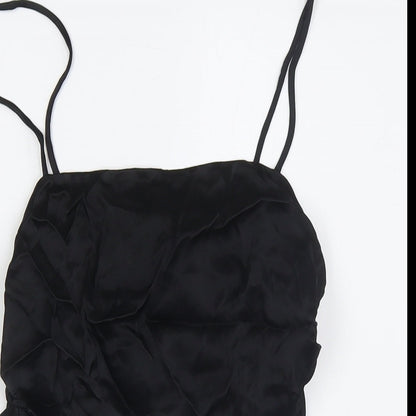 Womens UK Size M Zara Black Cropped Button-Up