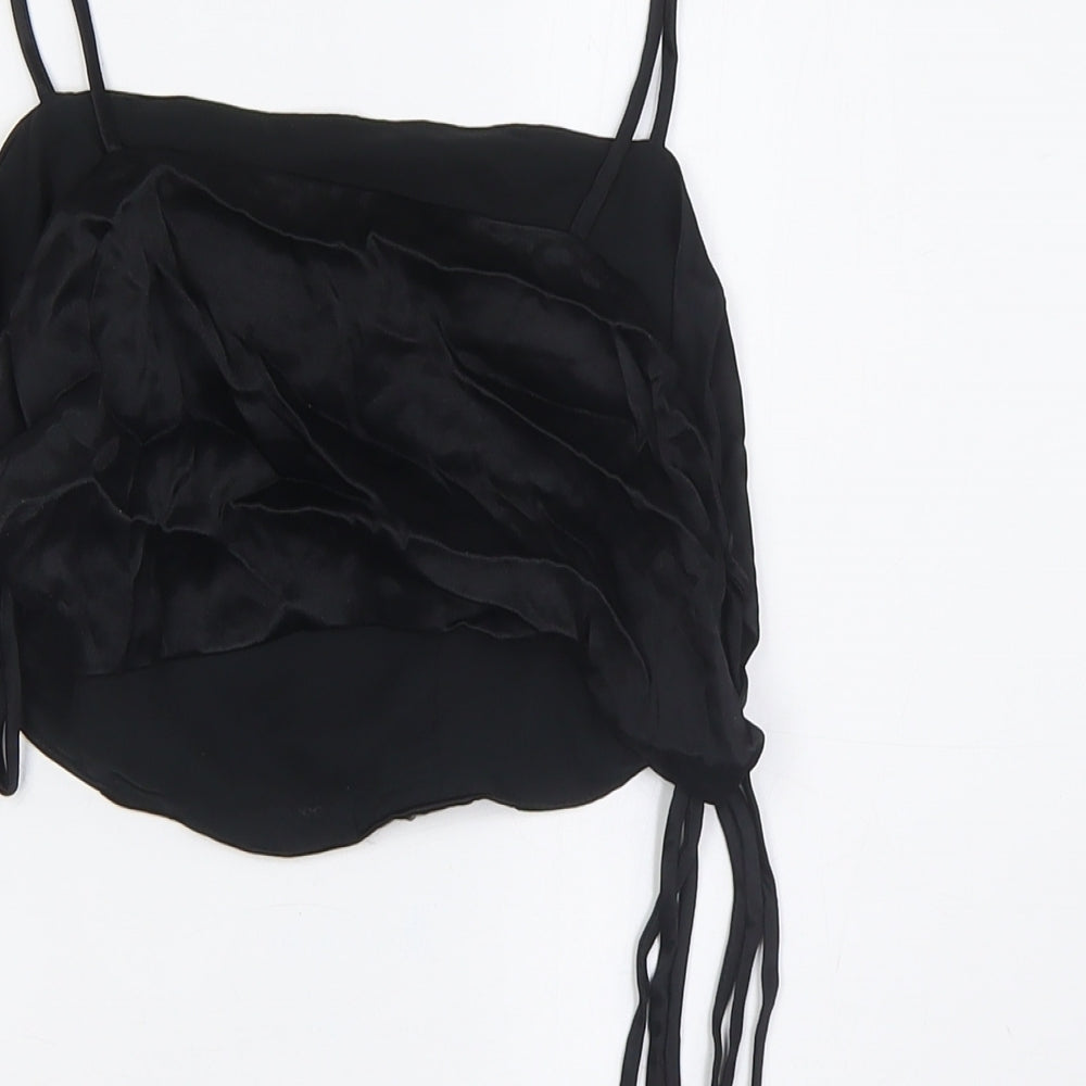 Womens UK Size M Zara Black Cropped Button-Up