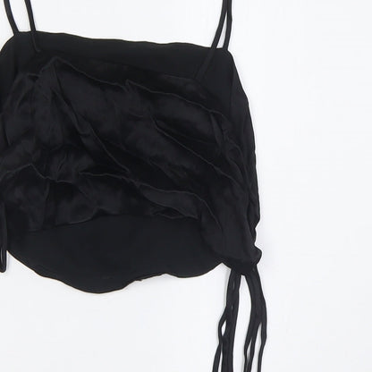 Womens UK Size M Zara Black Cropped Button-Up