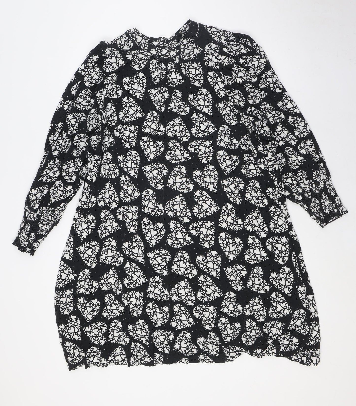 NEXT Womens Black Viscose A-Line Size 18 Mock Neck Button - Hearts