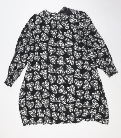 NEXT Womens Black Viscose A-Line Size 18 Mock Neck Button - Hearts