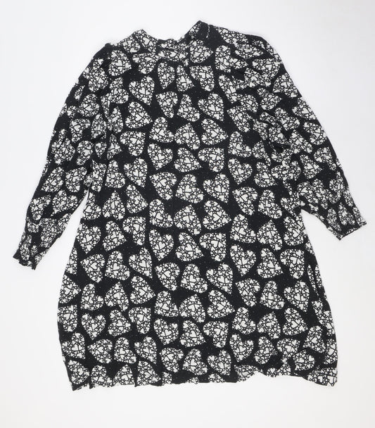 NEXT Womens Black Viscose A-Line Size 18 Mock Neck Button - Hearts