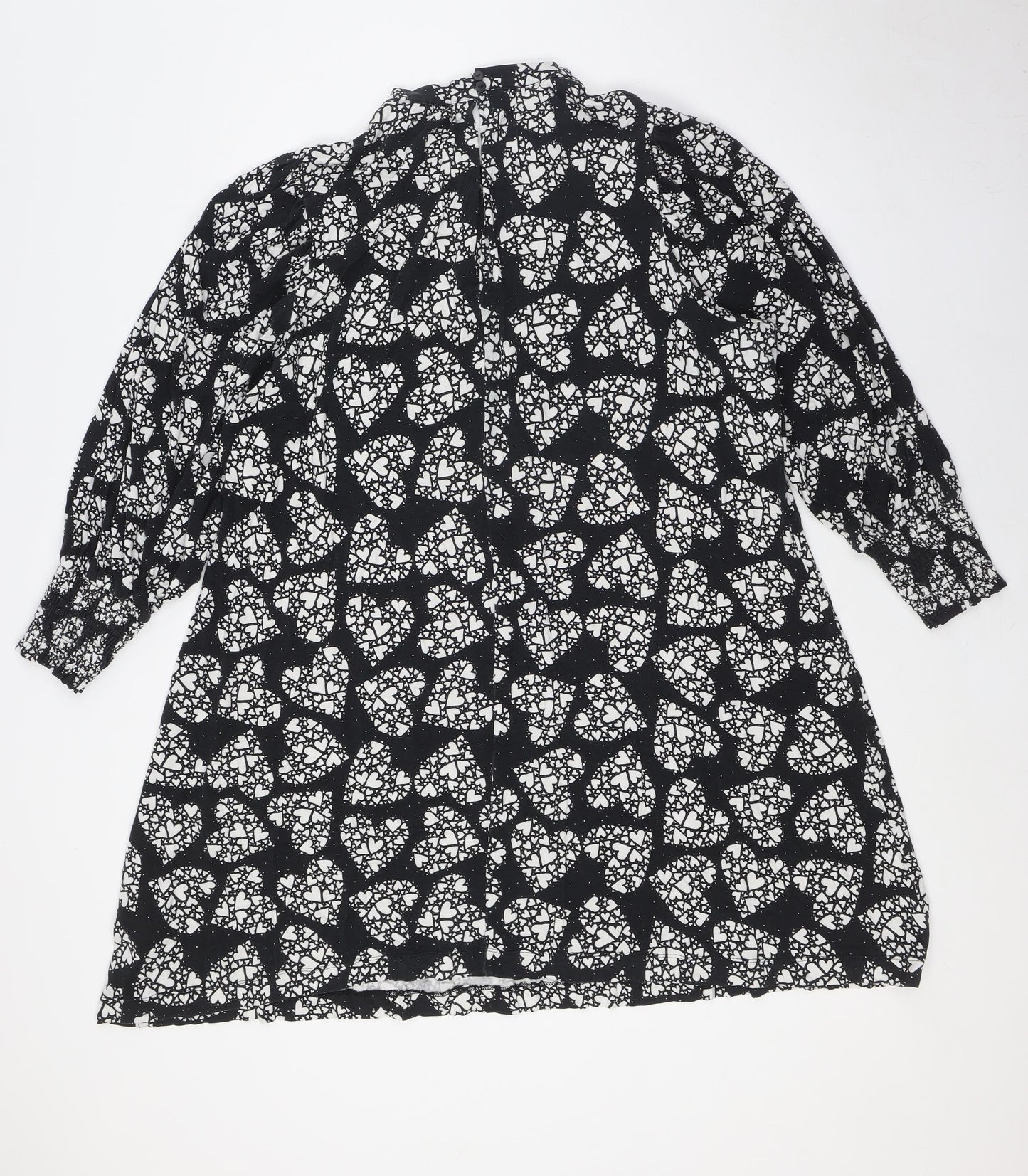 NEXT Womens Black Viscose A-Line Size 18 Mock Neck Button - Hearts