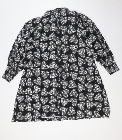 NEXT Womens Black Viscose A-Line Size 18 Mock Neck Button - Hearts